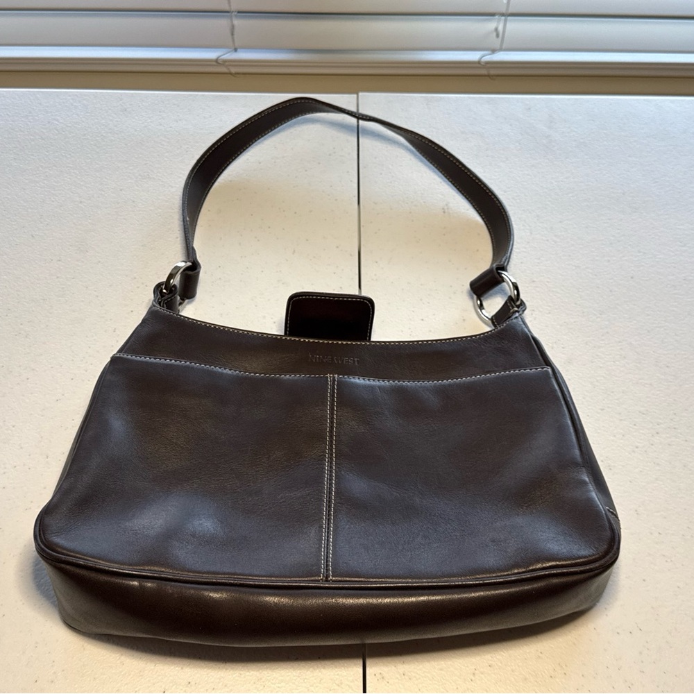 Nine West Brown Leather Hobo Shoulder Bag